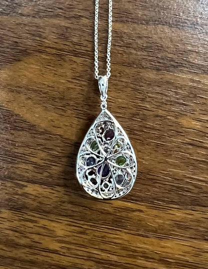 Purple Amethyst Blue Sapphire Green Tsavorite Diamonds Gold Pendant Necklace