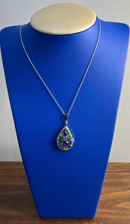 Purple Amethyst Blue Sapphire Green Tsavorite Diamonds Gold Pendant Necklace