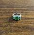 Three Stone Green Emerald & Diamond Halo 14K White Gold Classic Statement Ring