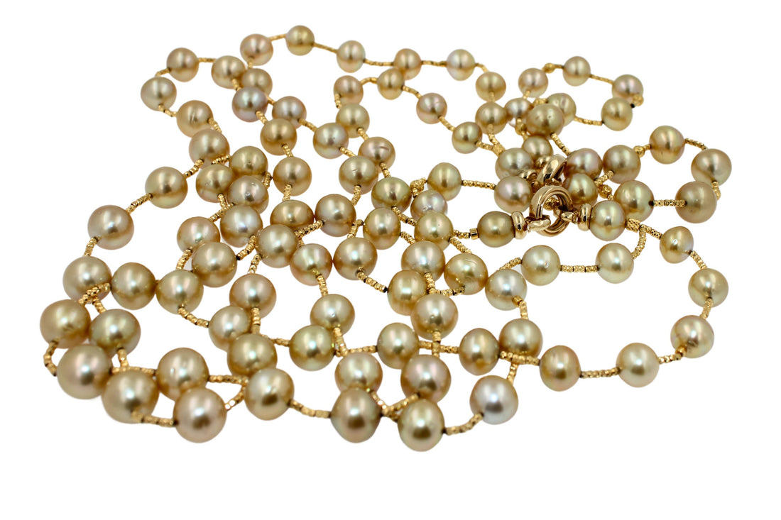 Golden Yellow AAA South Sea Pearls 18K Yellow Gold Long Necklace