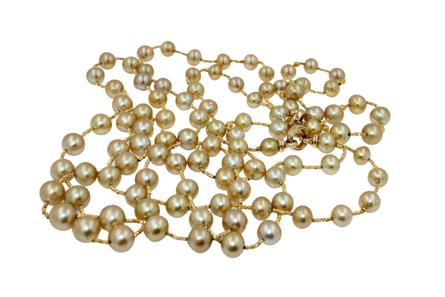Golden Yellow AAA South Sea Pearls 18K Yellow Gold Long Necklace
