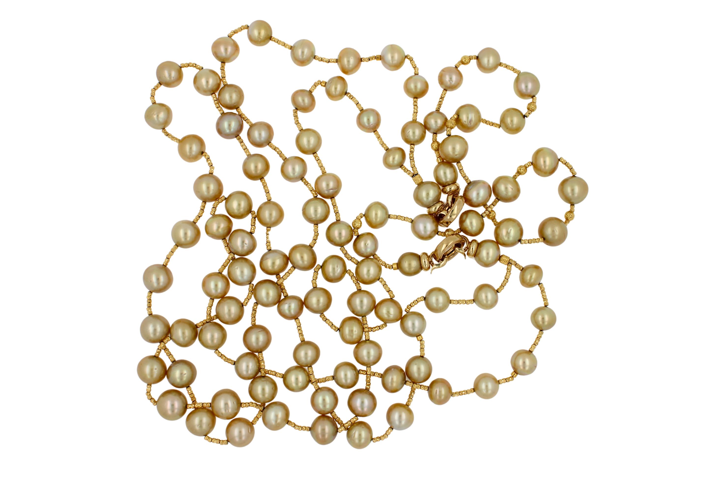 Golden Yellow AAA South Sea Pearls 18K Yellow Gold Long Necklace