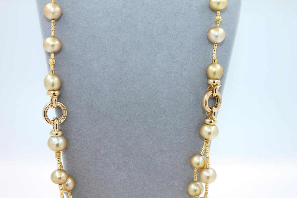 Golden Yellow AAA South Sea Pearls 18K Yellow Gold Long Necklace