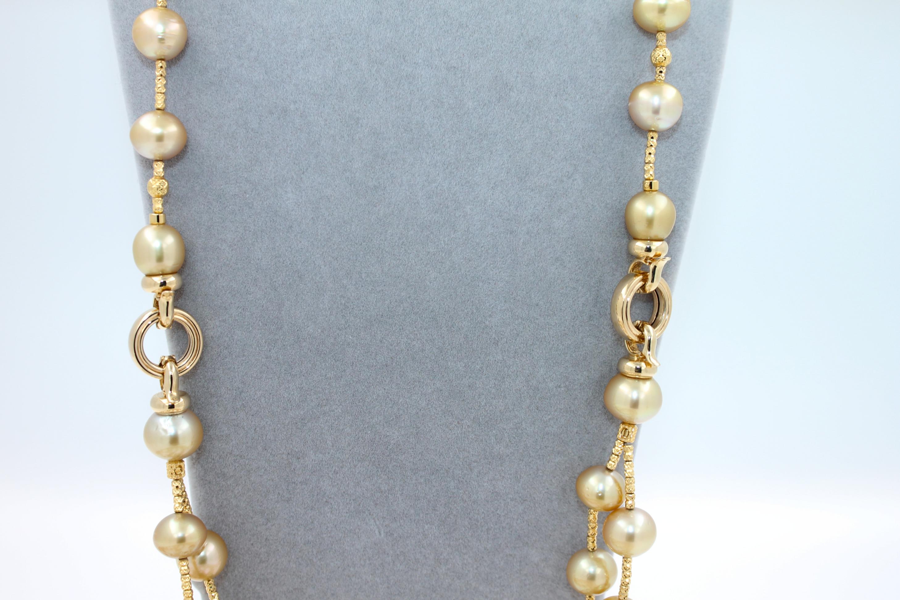 Golden Yellow AAA South Sea Pearls 18K Yellow Gold Long Necklace