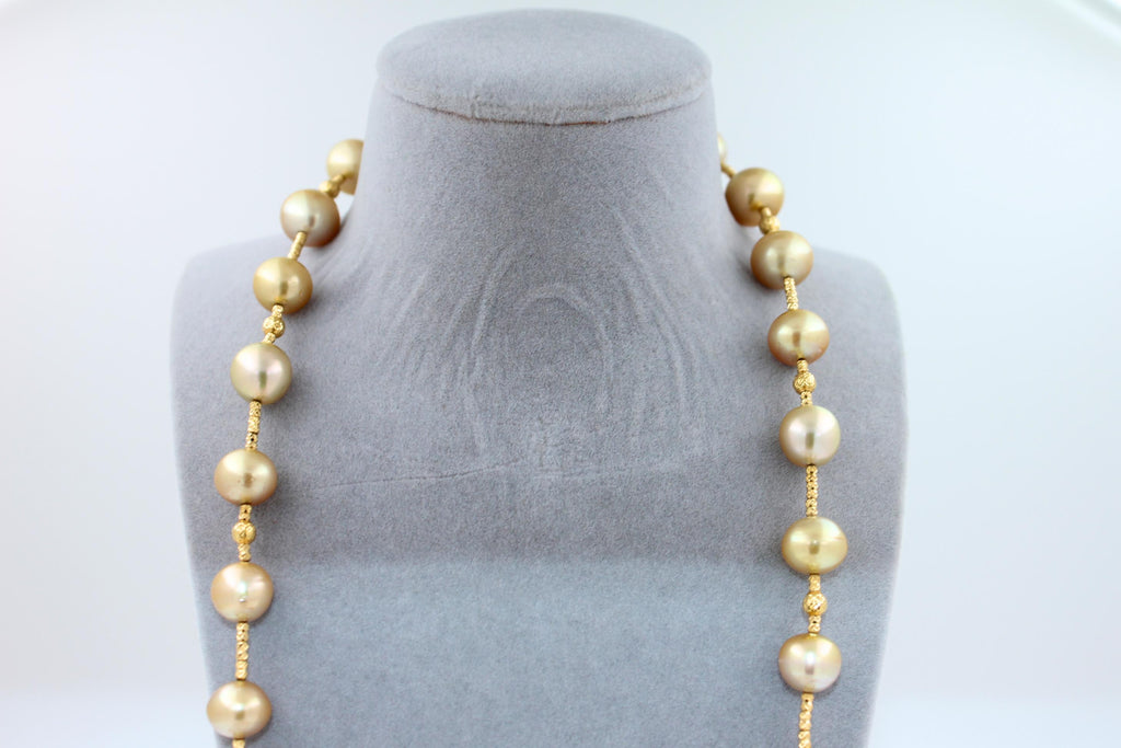 Golden Yellow AAA South Sea Pearls 18K Yellow Gold Long Necklace