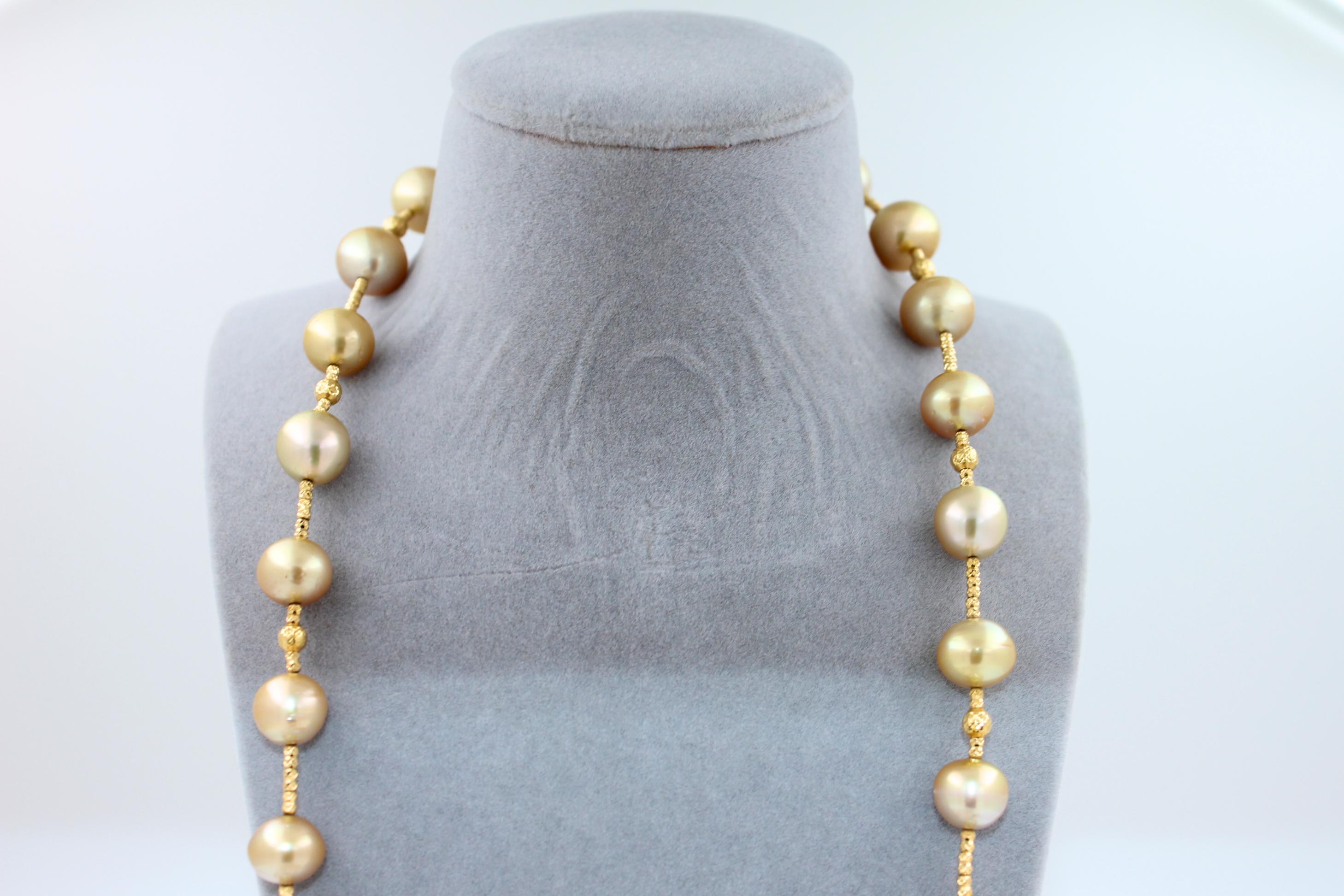 Golden Yellow AAA South Sea Pearls 18K Yellow Gold Long Necklace