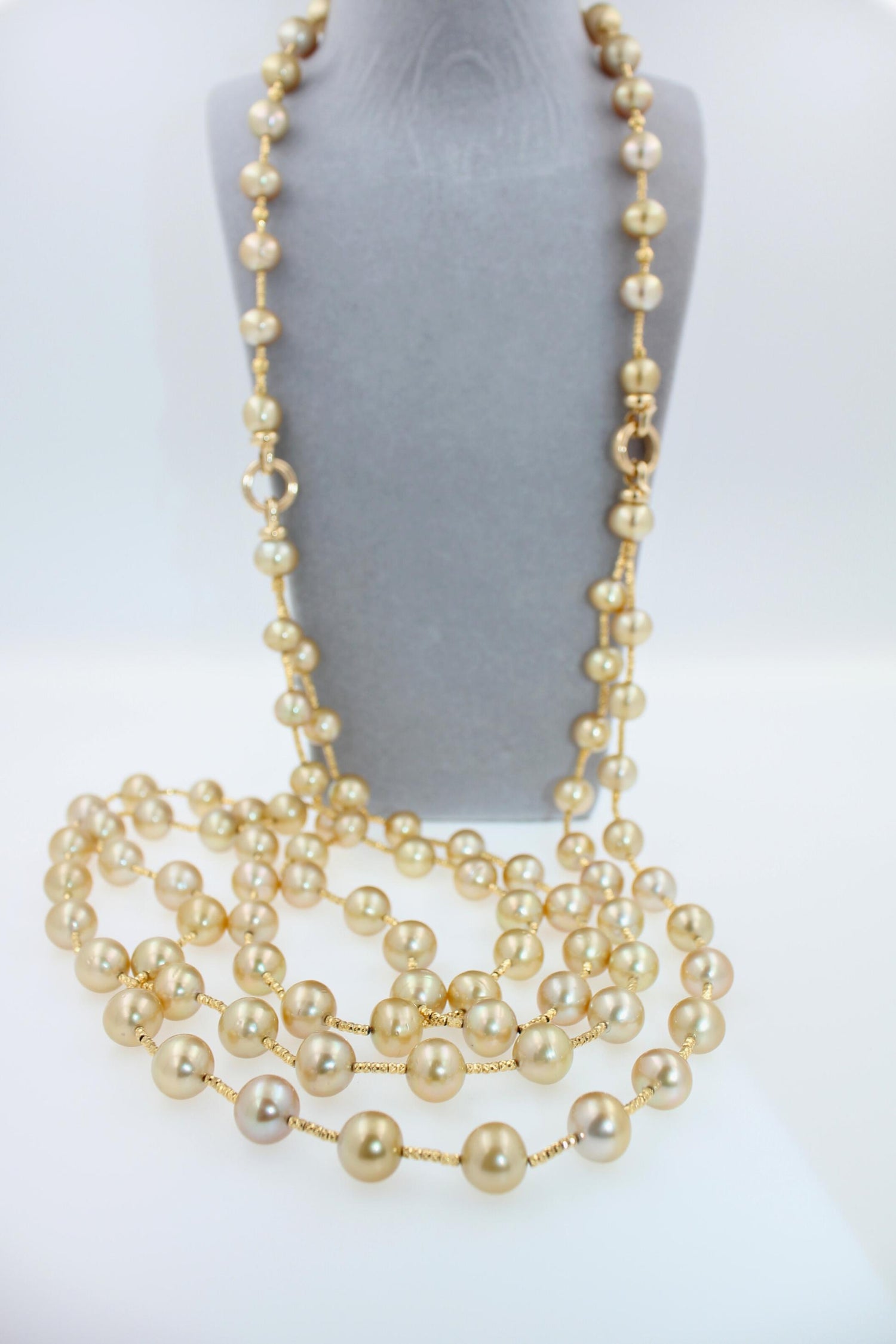 Golden Yellow AAA South Sea Pearls 18K Yellow Gold Long Necklace