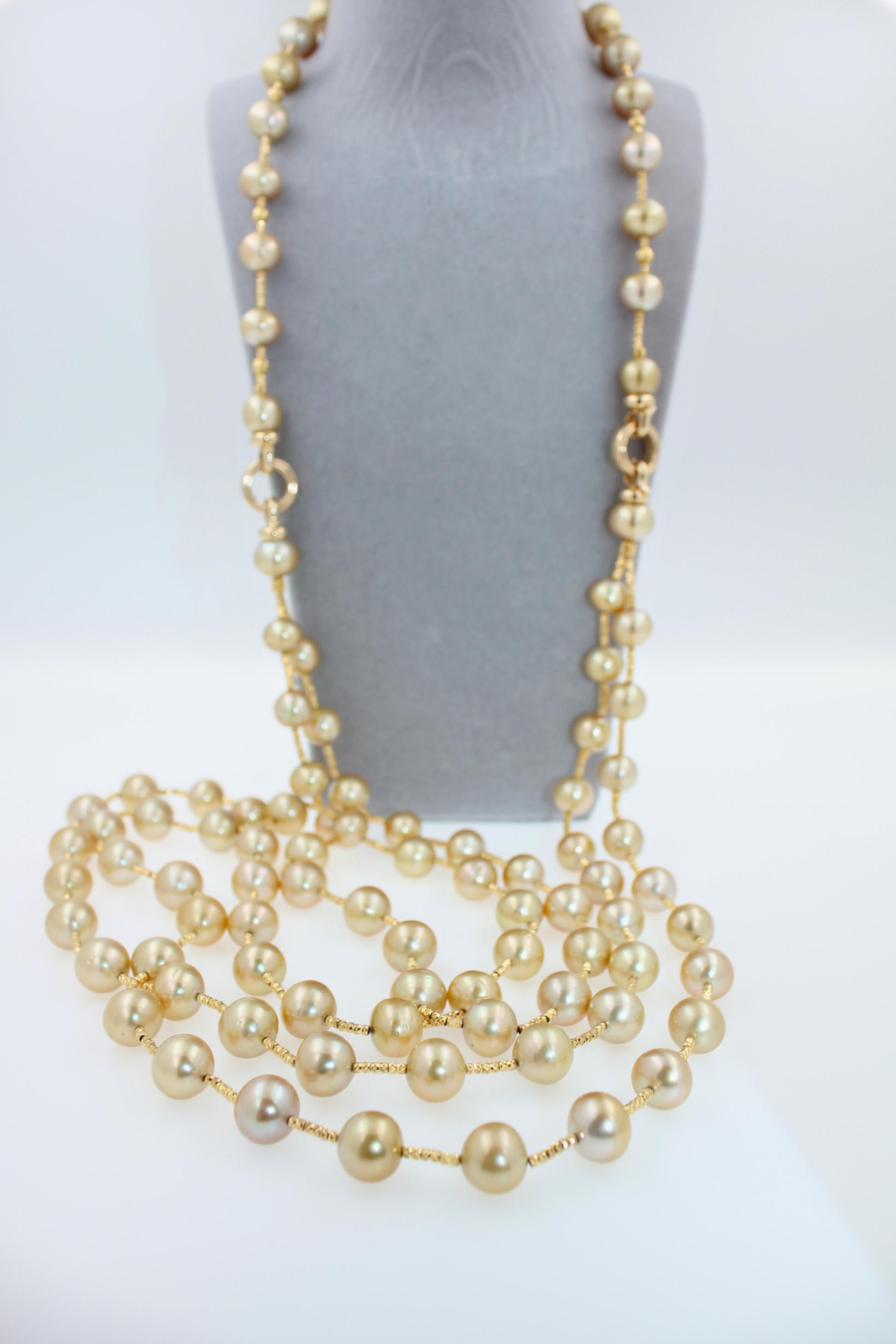 Golden Yellow AAA South Sea Pearls 18K Yellow Gold Long Necklace