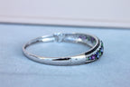 Diamonds Multi Fancy Shape Multi Color Gemstones 14K White Gold Bangle Bracelet