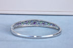 Diamonds Multi Fancy Shape Multi Color Gemstones 14K White Gold Bangle Bracelet