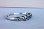 Diamonds Multi Fancy Shape Multi Color Gemstones 14K White Gold Bangle Bracelet