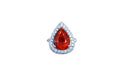 Mandarin Garnet Spessartine Pear Drop Shape Diamond Halo Pave White Gold Ring