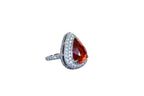 Mandarin Garnet Spessartine Pear Drop Shape Diamond Halo Pave White Gold Ring