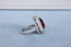 Mandarin Garnet Spessartine Pear Drop Shape Diamond Halo Pave White Gold Ring