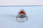 Mandarin Garnet Spessartine Pear Drop Shape Diamond Halo Pave White Gold Ring