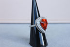 Mandarin Garnet Spessartine Pear Drop Shape Diamond Halo Pave White Gold Ring