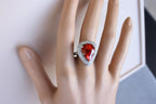 Mandarin Garnet Spessartine Pear Drop Shape Diamond Halo Pave White Gold Ring