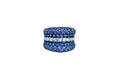 Round Diamond Bezel Set Blue Sapphire Pave Set 18 Karat White Gold Unique Ring