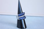 Round Diamond Bezel Set Blue Sapphire Pave Set 18 Karat White Gold Unique Ring