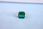 Square Cut Emerald Yellow Cushion Shape Diamonds Two Stone 18K White Gold Ring