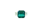 Square Cut Emerald Yellow Cushion Shape Diamonds Two Stone 18K White Gold Ring