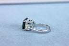 Square Cut Emerald Yellow Cushion Shape Diamonds Two Stone 18K White Gold Ring