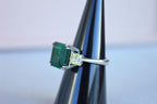 Square Cut Emerald Yellow Cushion Shape Diamonds Two Stone 18K White Gold Ring