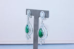 Large Pear-Shape Drop Emeralds Diamond Chandelier 18K White Gold Unique Earrings