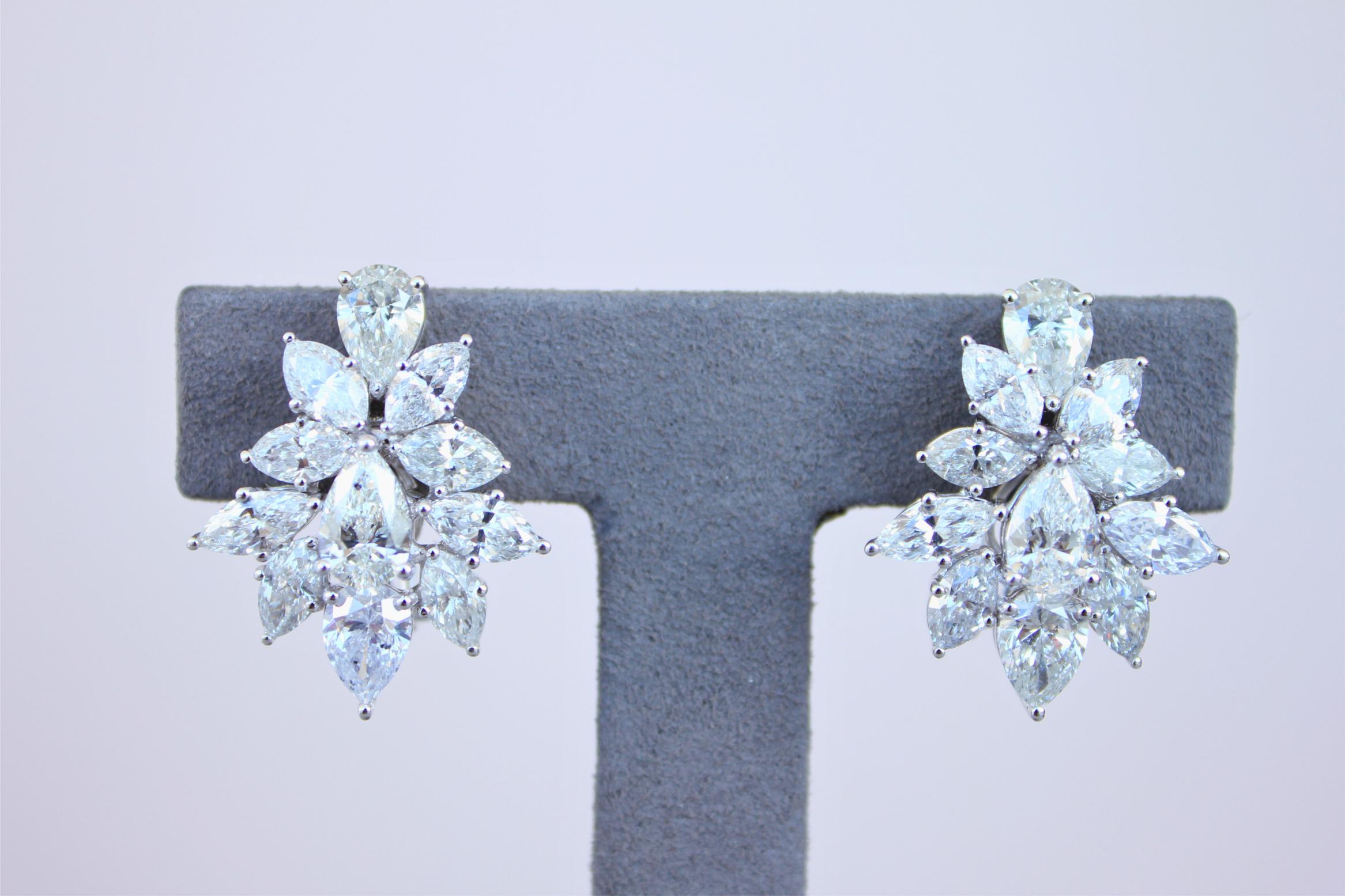 Fancy Shape Brilliant Cut Pear Marquise Diamond Cluster 18K White Gold Earrings
