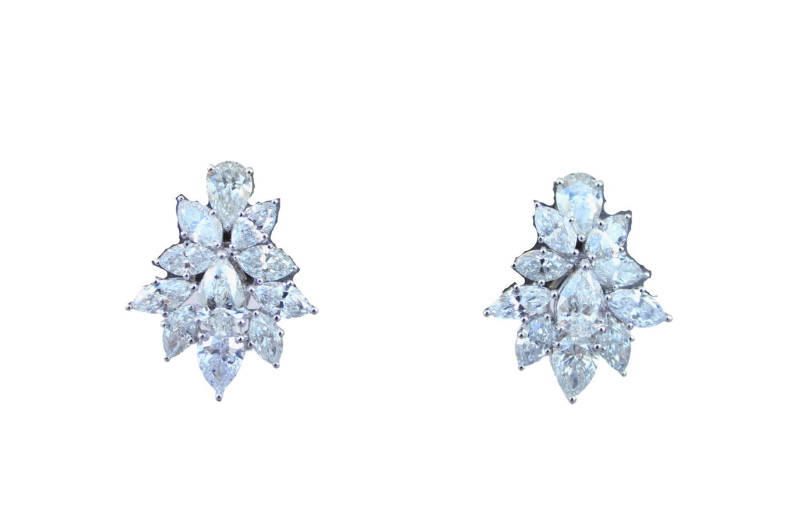 Fancy Shape Brilliant Cut Pear Marquise Diamond Cluster 18K White Gold Earrings