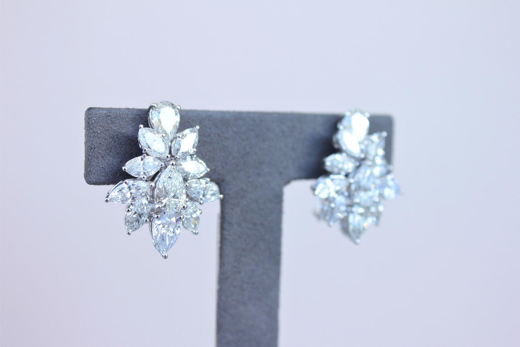 Fancy Shape Brilliant Cut Pear Marquise Diamond Cluster 18K White Gold Earrings