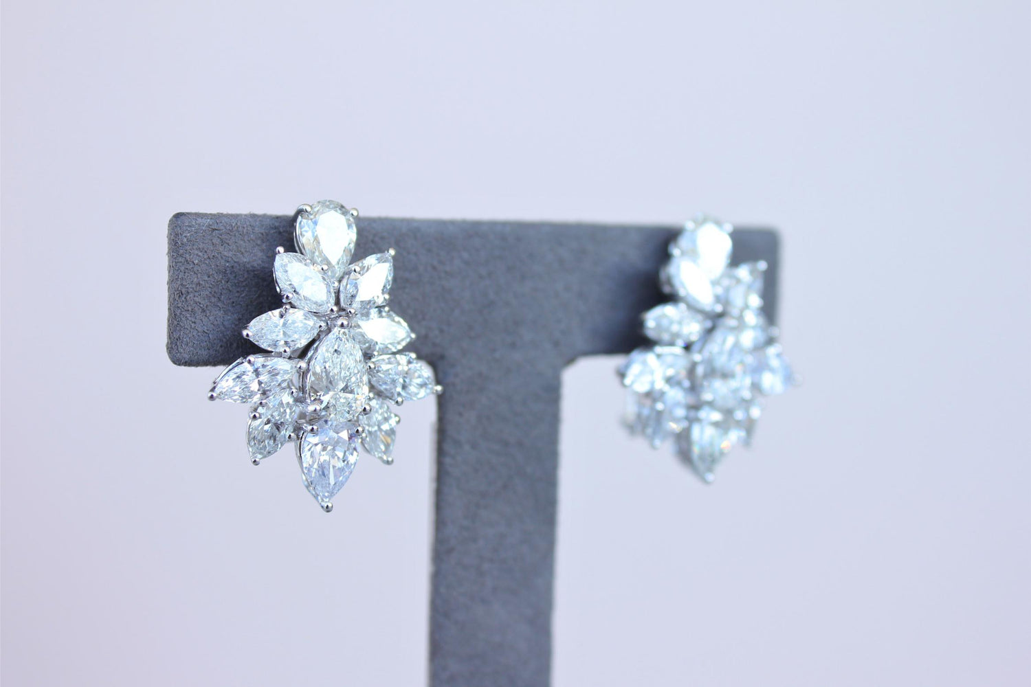 Fancy Shape Brilliant Cut Pear Marquise Diamond Cluster 18K White Gold Earrings