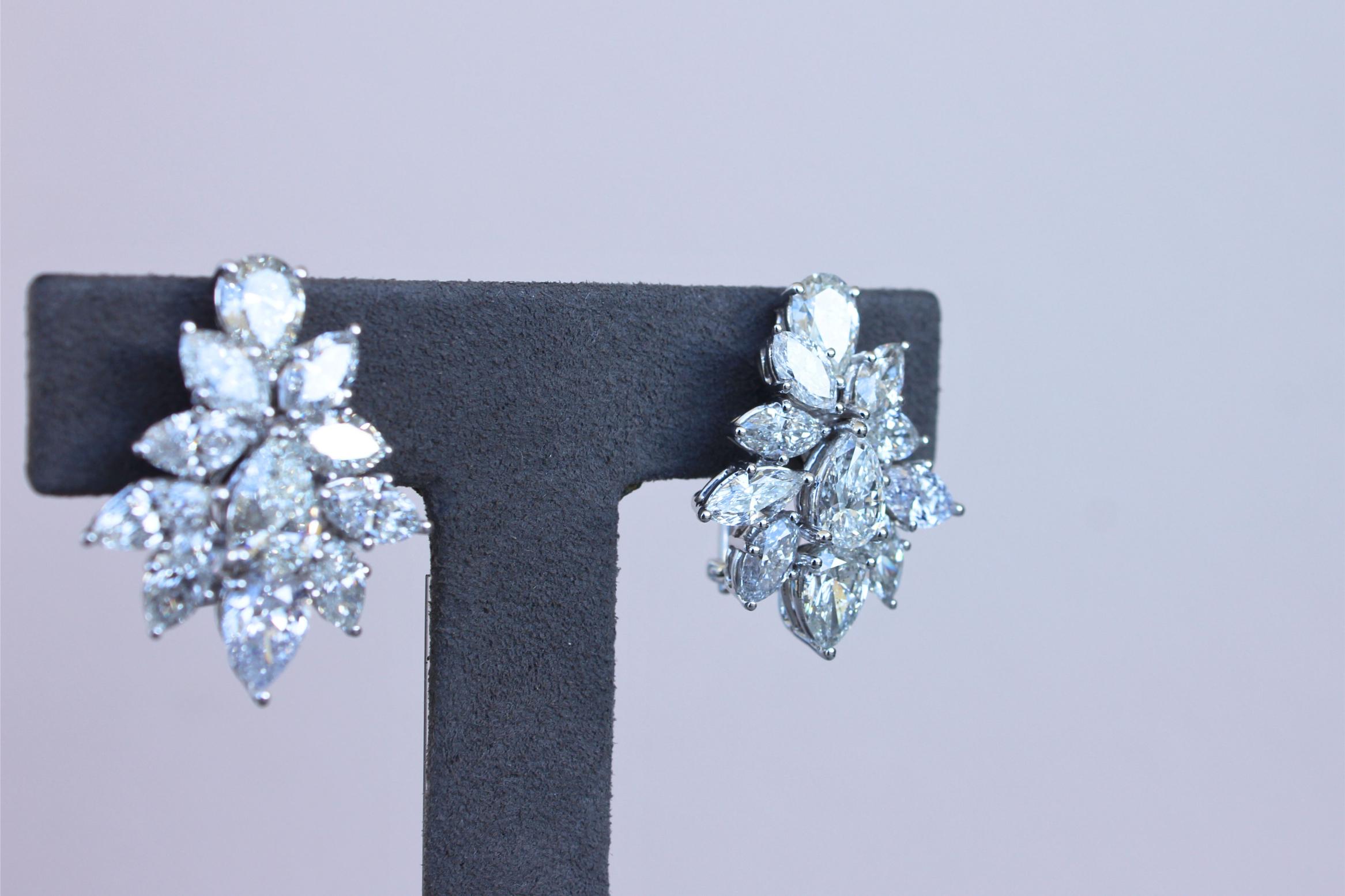 Fancy Shape Brilliant Cut Pear Marquise Diamond Cluster 18K White Gold Earrings