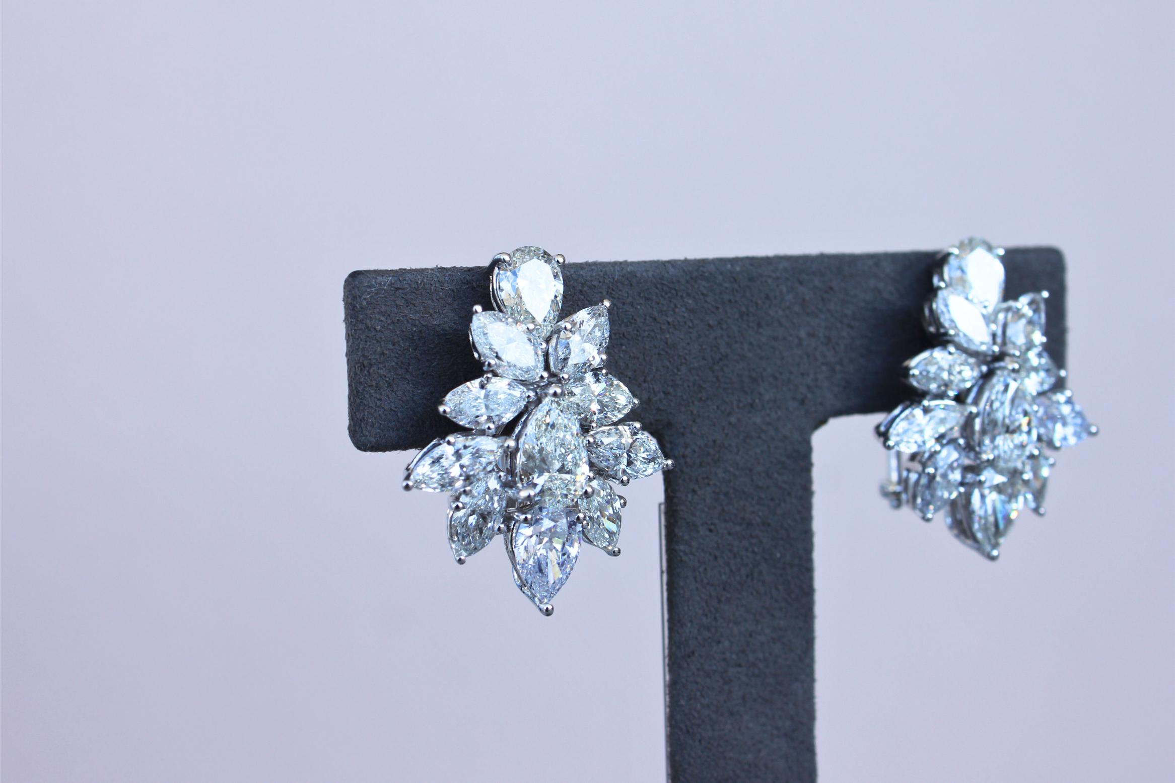 Fancy Shape Brilliant Cut Pear Marquise Diamond Cluster 18K White Gold Earrings
