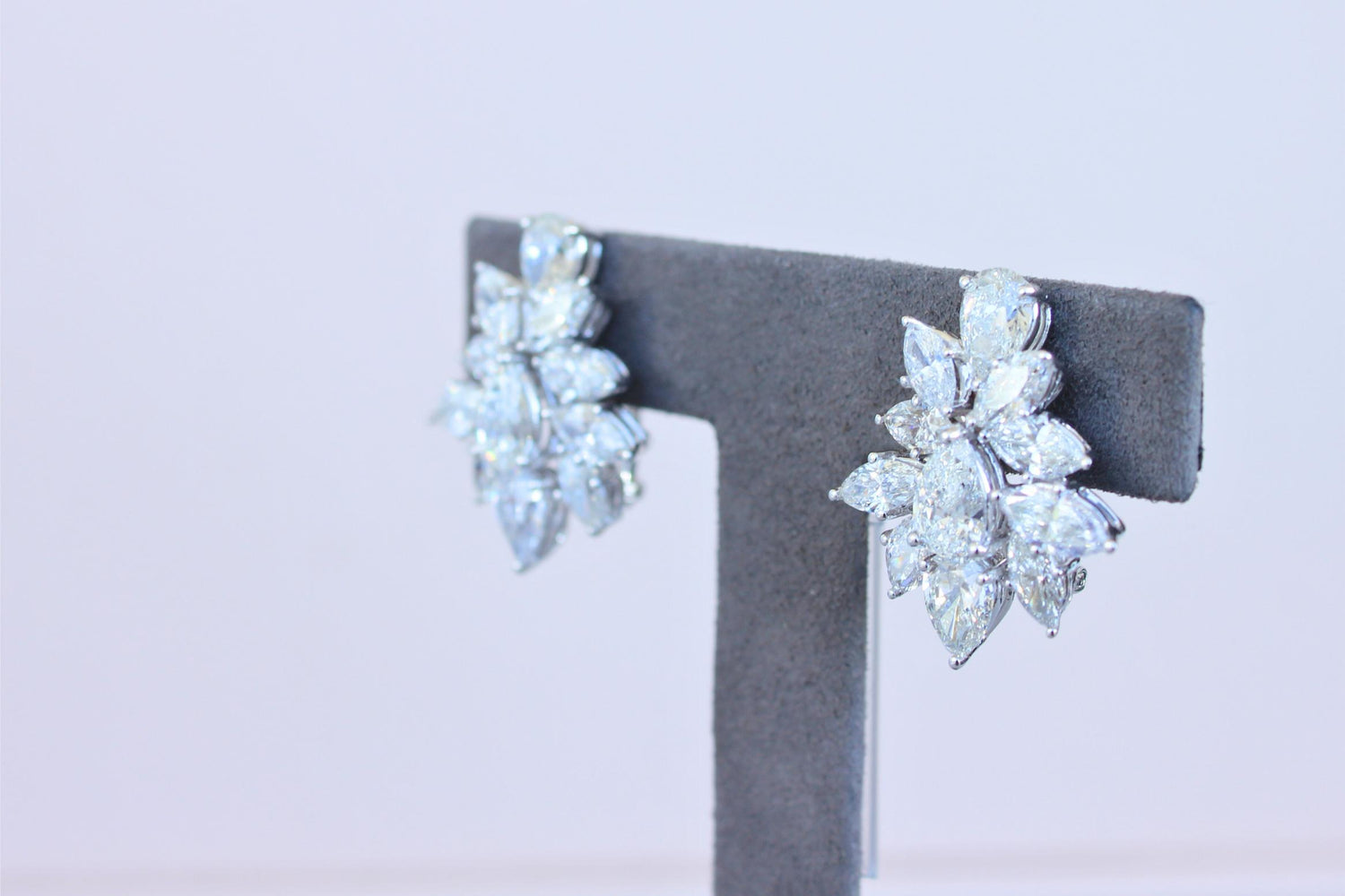 Fancy Shape Brilliant Cut Pear Marquise Diamond Cluster 18K White Gold Earrings