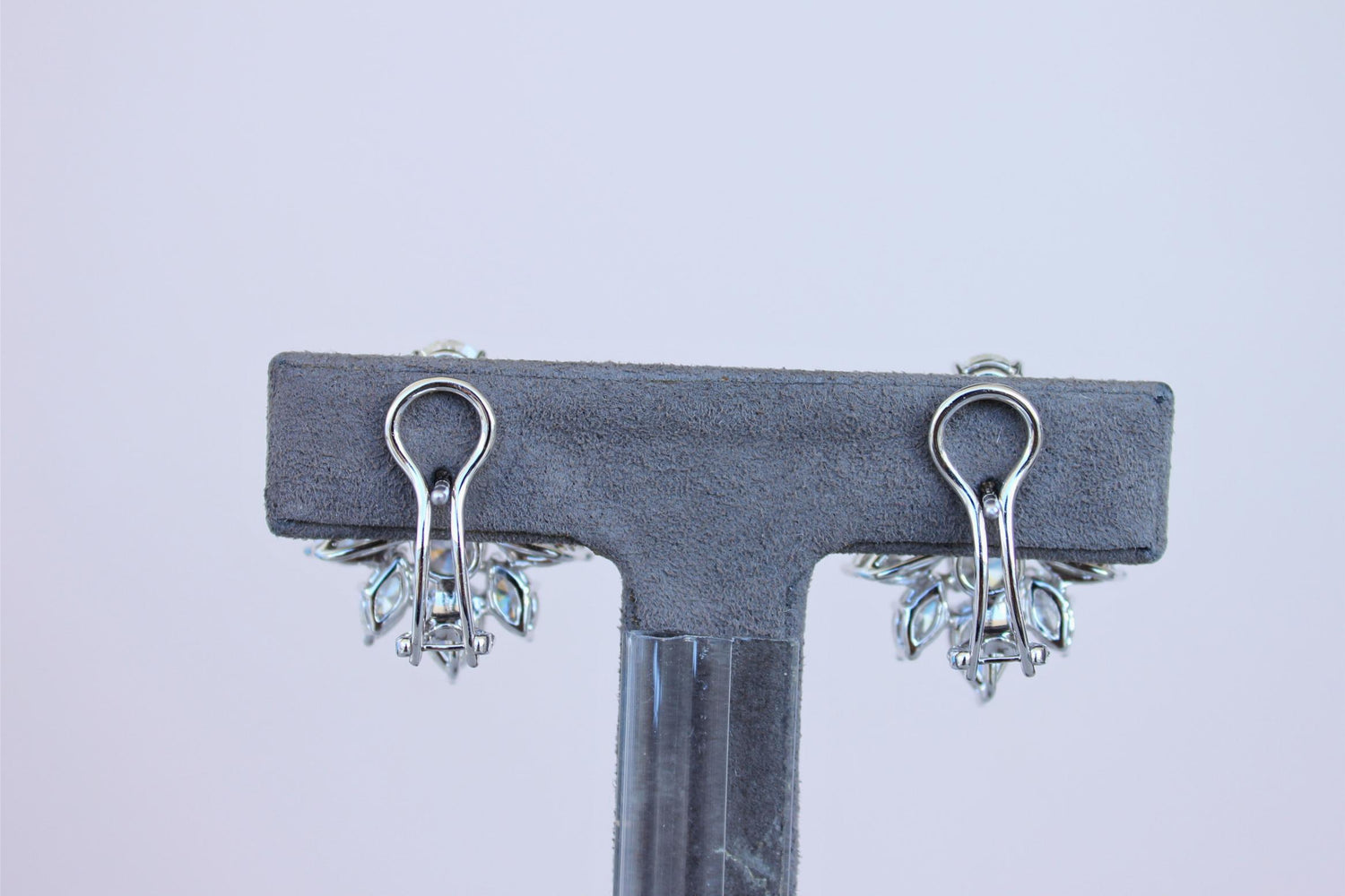 Fancy Shape Brilliant Cut Pear Marquise Diamond Cluster 18K White Gold Earrings