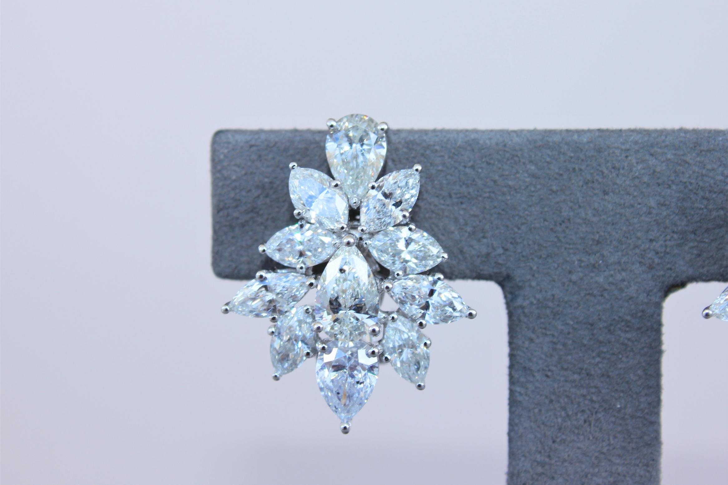 Fancy Shape Brilliant Cut Pear Marquise Diamond Cluster 18K White Gold Earrings