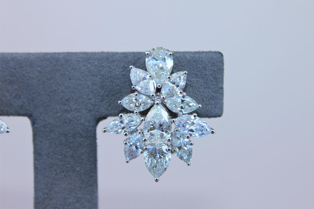 Fancy Shape Brilliant Cut Pear Marquise Diamond Cluster 18K White Gold Earrings
