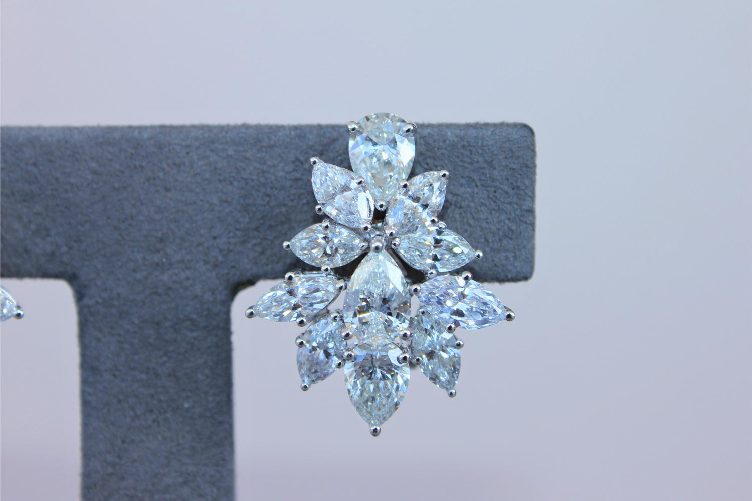 Fancy Shape Brilliant Cut Pear Marquise Diamond Cluster 18K White Gold Earrings
