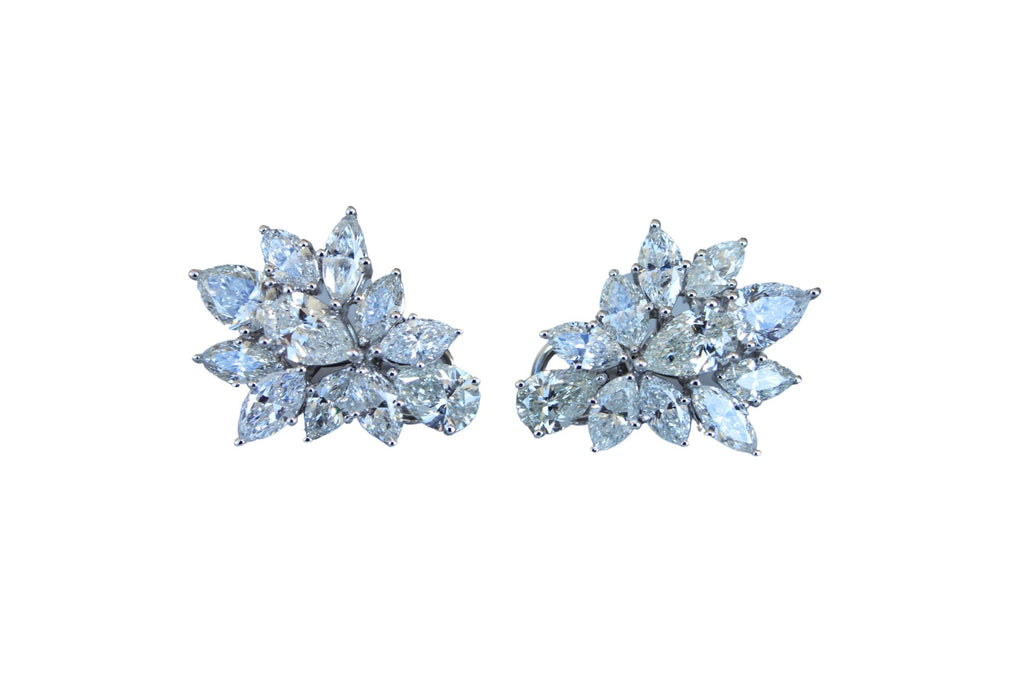 Fancy Shape Brilliant Cut Pear Marquise Diamond Cluster 18K White Gold Earrings