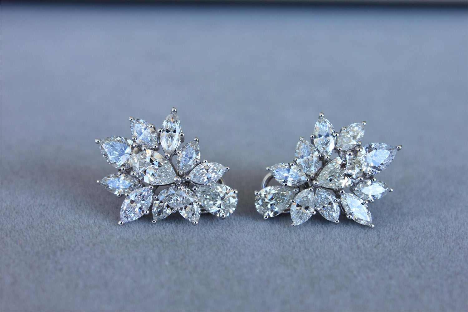 Fancy Shape Brilliant Cut Pear Marquise Diamond Cluster 18K White Gold Earrings