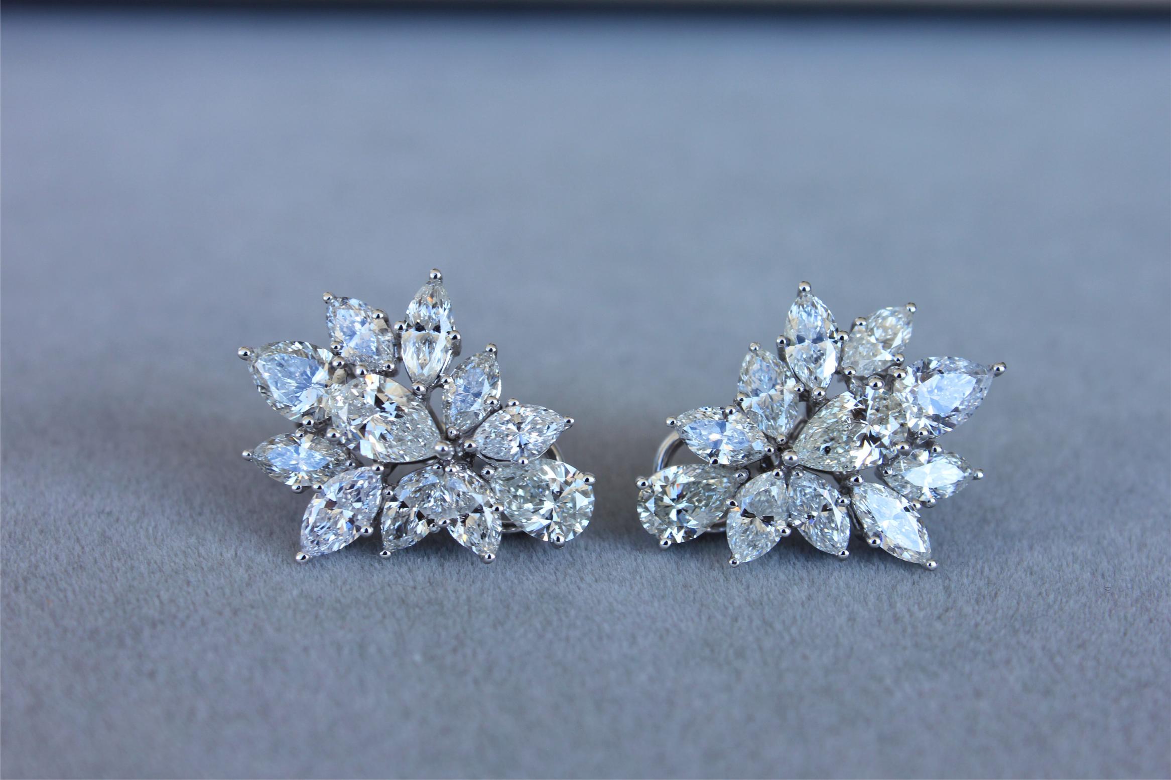 Fancy Shape Brilliant Cut Pear Marquise Diamond Cluster 18K White Gold Earrings