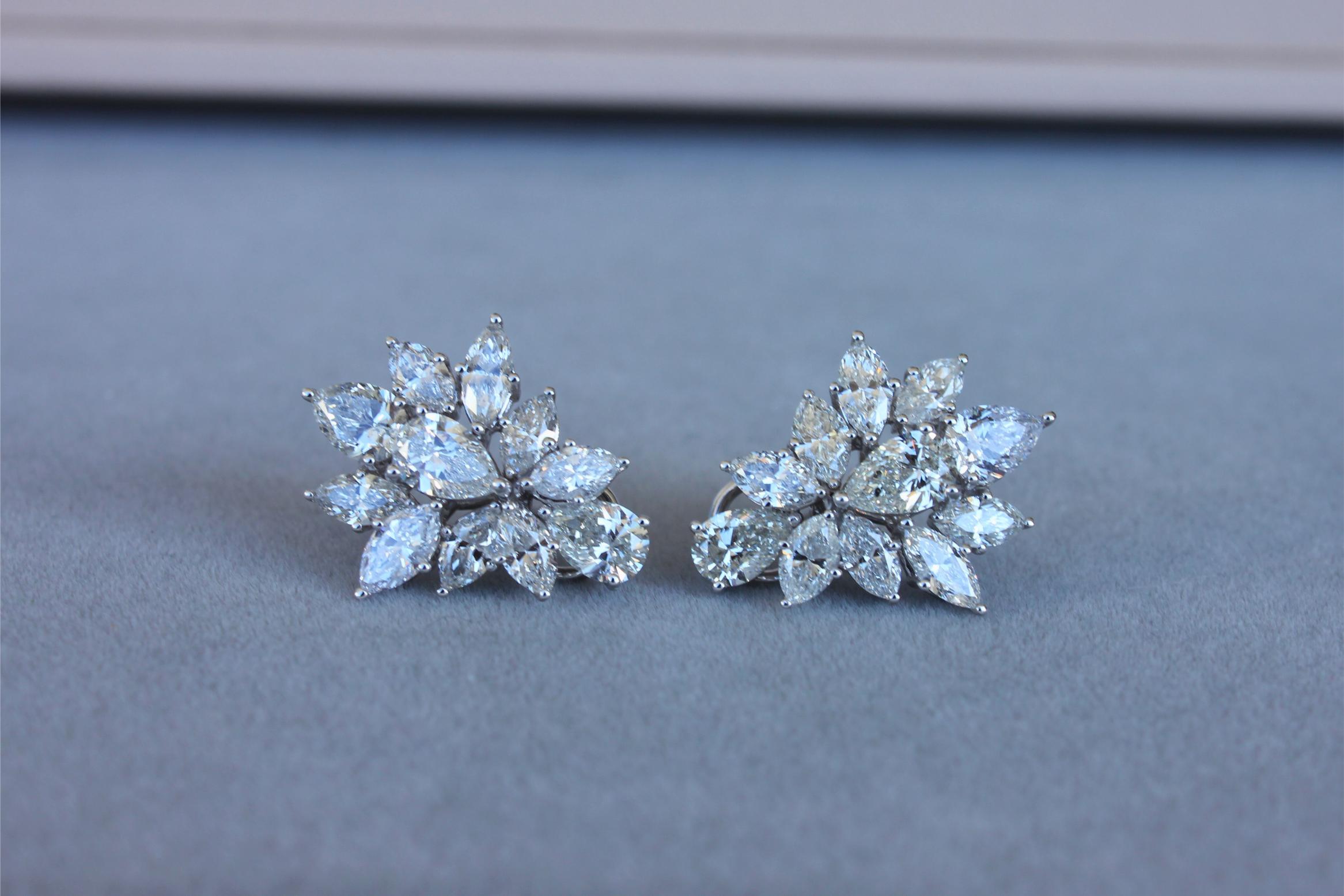 Fancy Shape Brilliant Cut Pear Marquise Diamond Cluster 18K White Gold Earrings