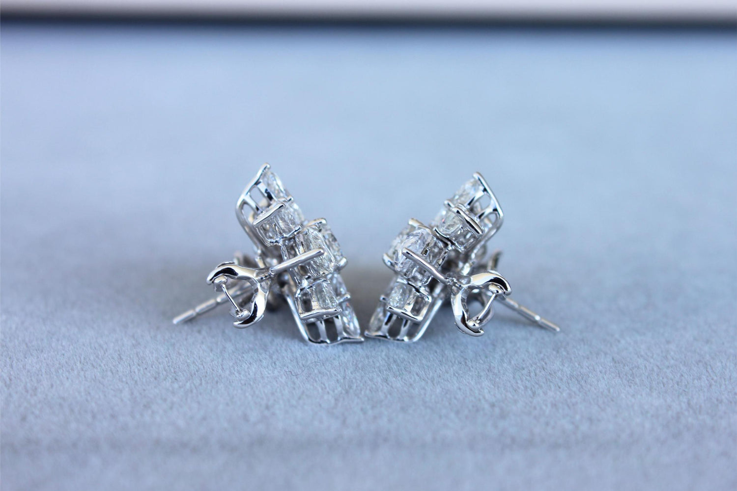 Fancy Shape Brilliant Cut Pear Marquise Diamond Cluster 18K White Gold Earrings