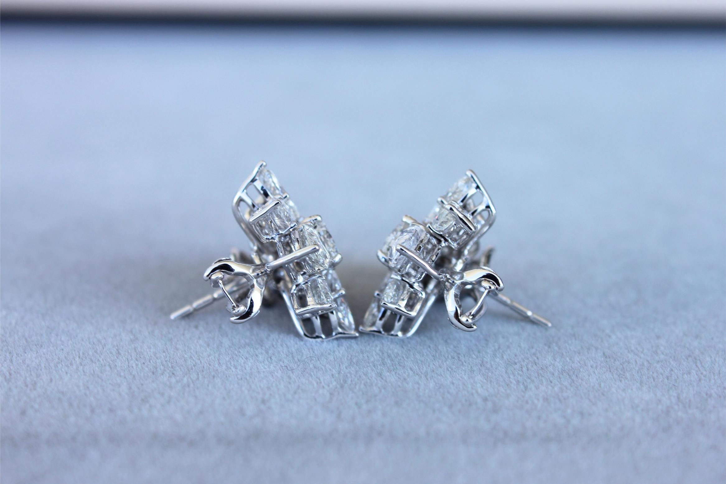 Fancy Shape Brilliant Cut Pear Marquise Diamond Cluster 18K White Gold Earrings