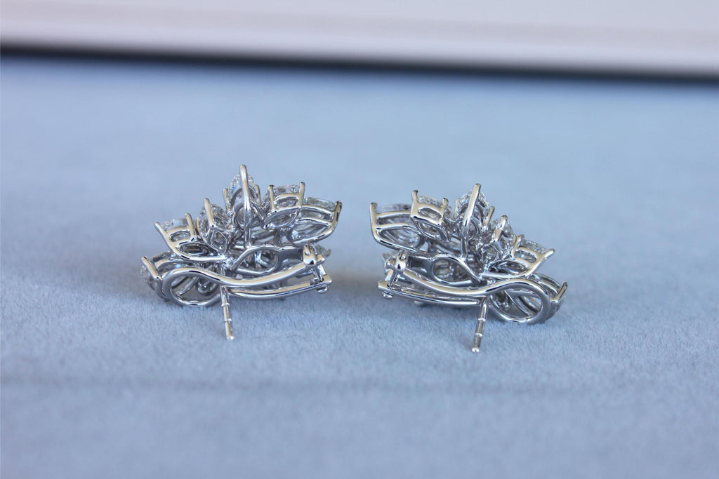 Fancy Shape Brilliant Cut Pear Marquise Diamond Cluster 18K White Gold Earrings