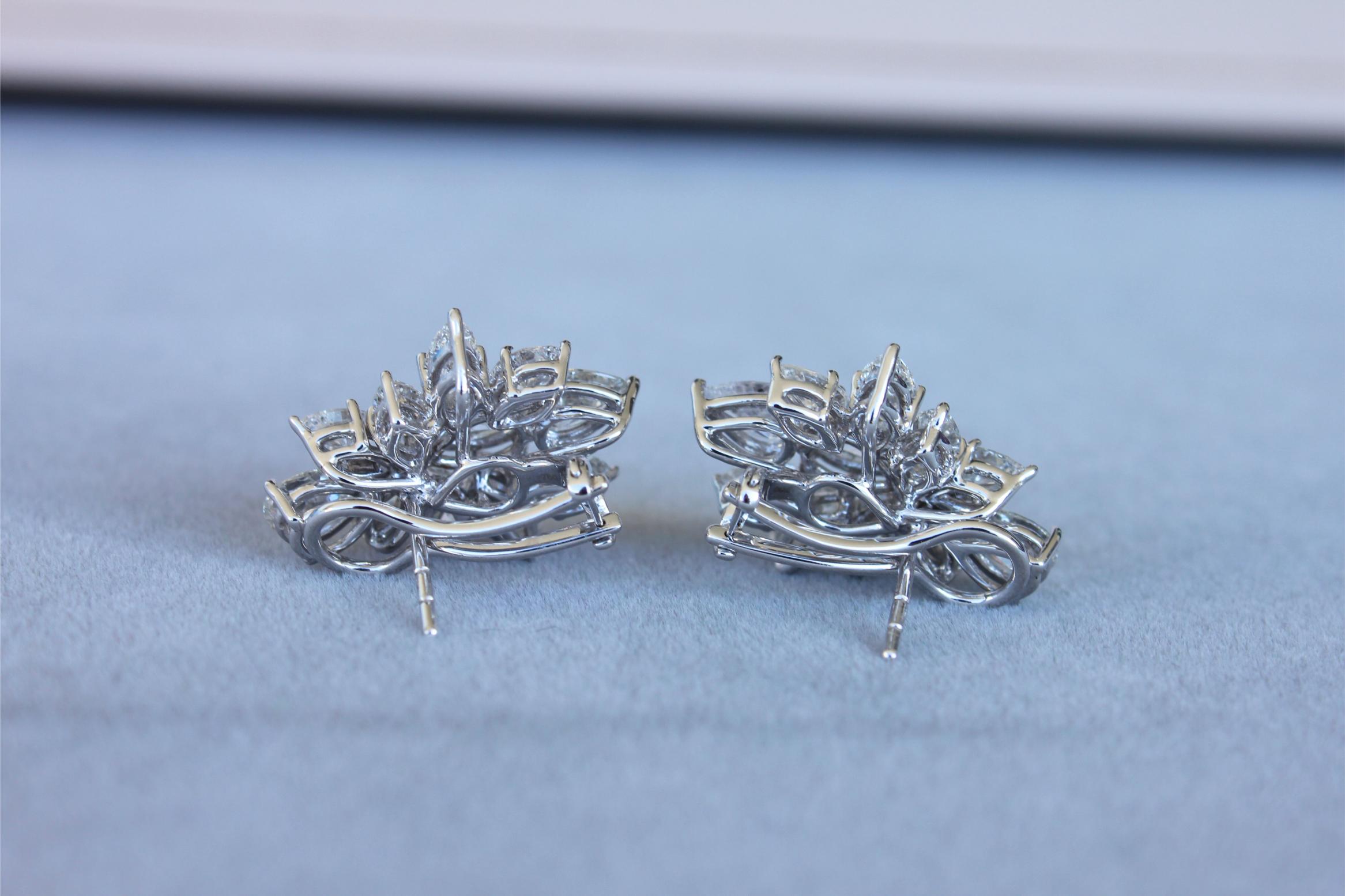 Fancy Shape Brilliant Cut Pear Marquise Diamond Cluster 18K White Gold Earrings