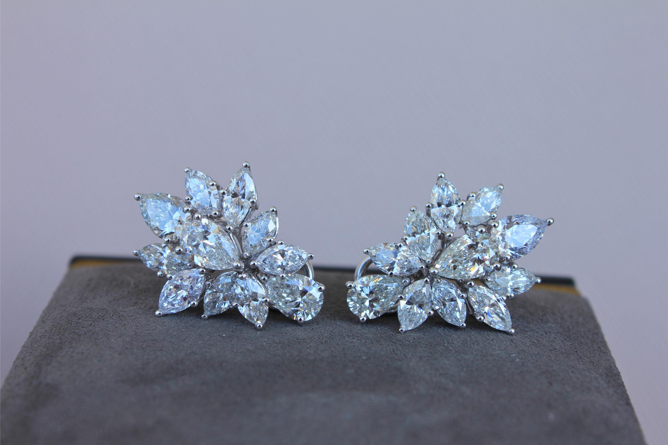 Fancy Shape Brilliant Cut Pear Marquise Diamond Cluster 18K White Gold Earrings