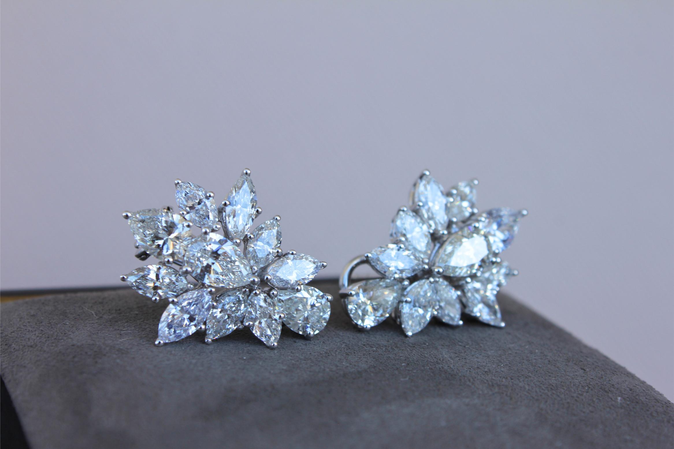 Fancy Shape Brilliant Cut Pear Marquise Diamond Cluster 18K White Gold Earrings