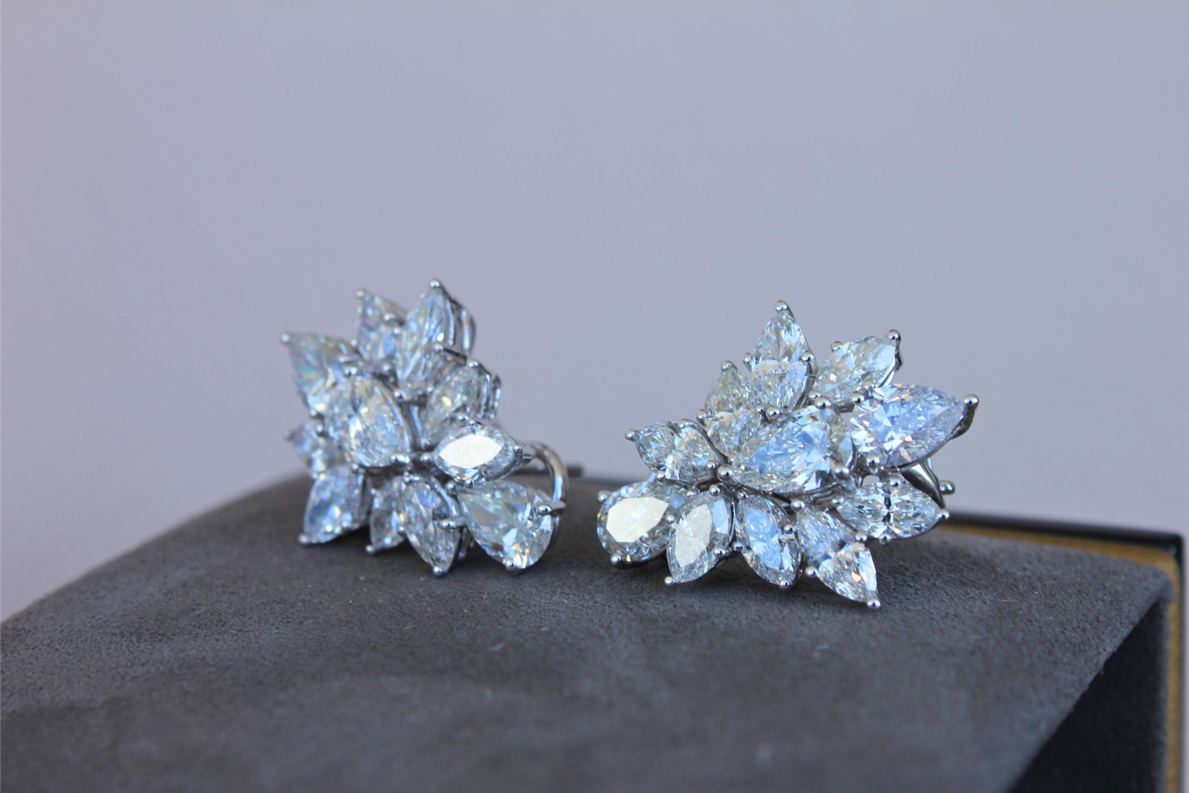 Fancy Shape Brilliant Cut Pear Marquise Diamond Cluster 18K White Gold Earrings